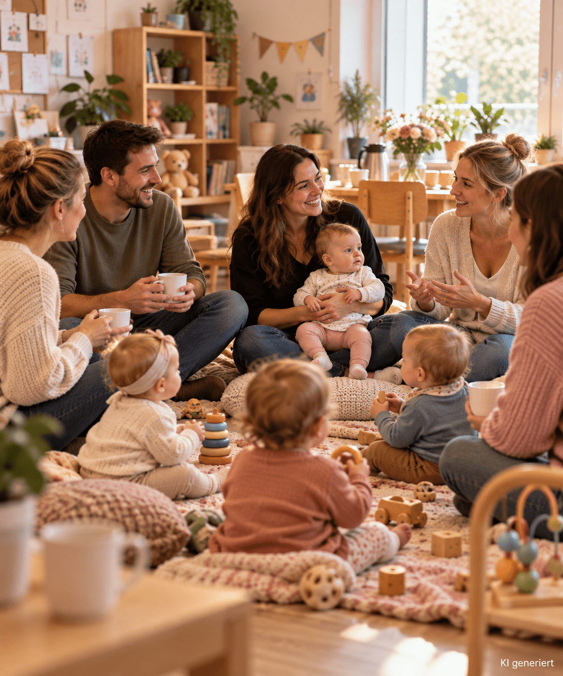 Gemütlicher Eltern Baby Spielkreis Im Warmen Gruppenraum