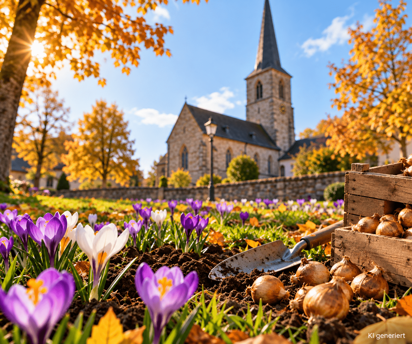 Herbstliche Krokusse Im Kirchhof