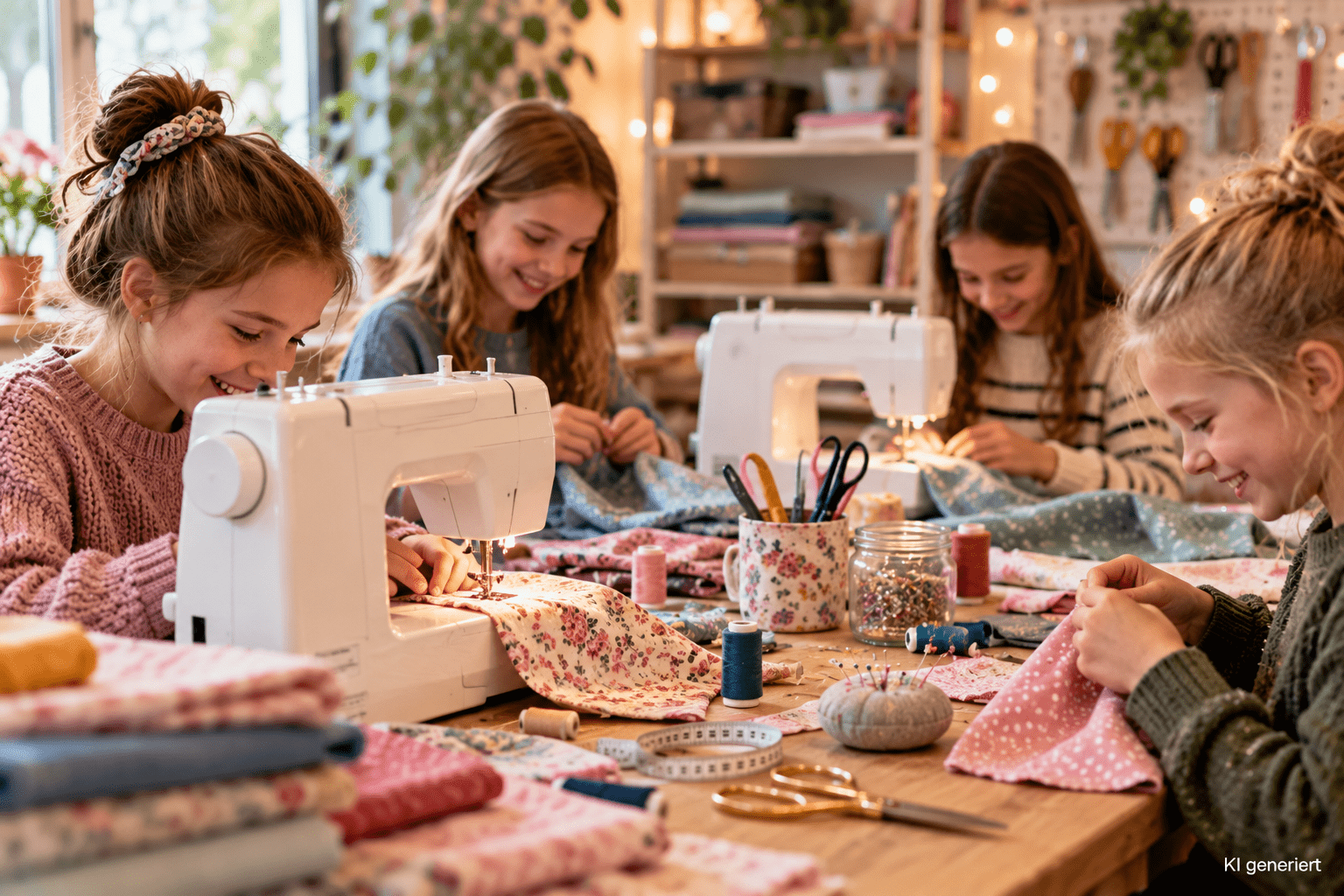 Kinder Nähwerkstatt Mit Bunten Stoffen